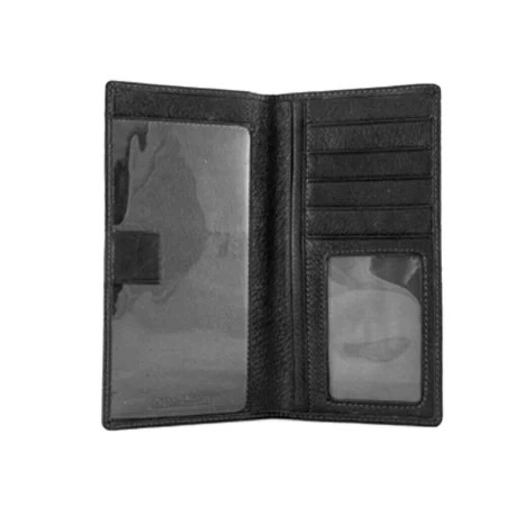 Genuine Leather Black Bifold Checkbook Wallet Multiple Card Slots & ID Window
